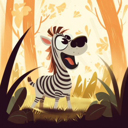 Zebra in the forest. Vector illustration of a cartoon character.の素材