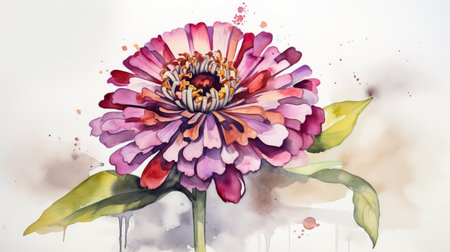 Watercolor painting of a zinnia flower on a white backgroundの素材