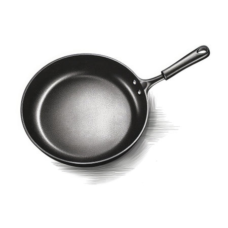 a simple 2d illustration of a frying pan on a white background, with a minimalist design. ai generatedの素材