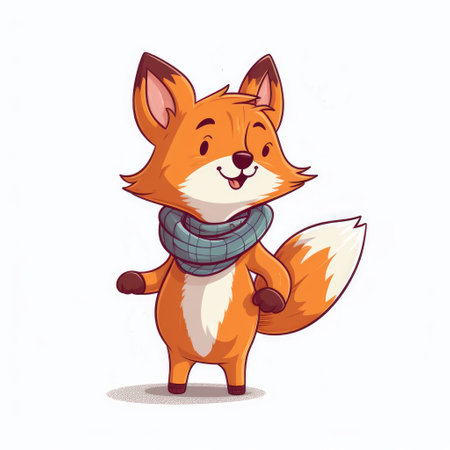 Cute cartoon fox in scarf isolated on white background. Vector illustration.の素材