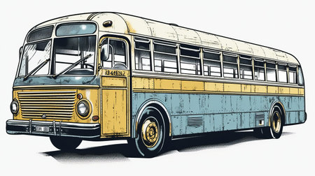 Vintage school bus. Hand drawn vector illustration for your design.の素材