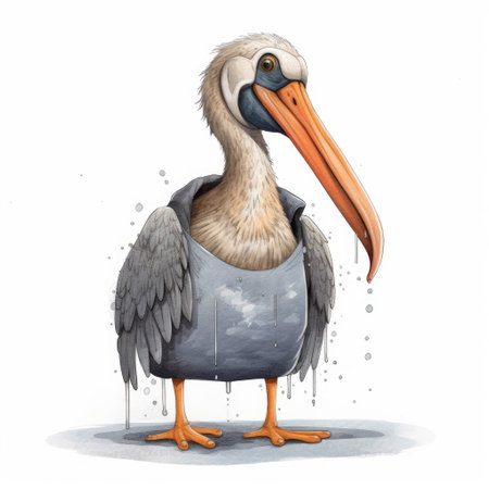 cartoon scene with pelican on white background - illustration for childrenの素材