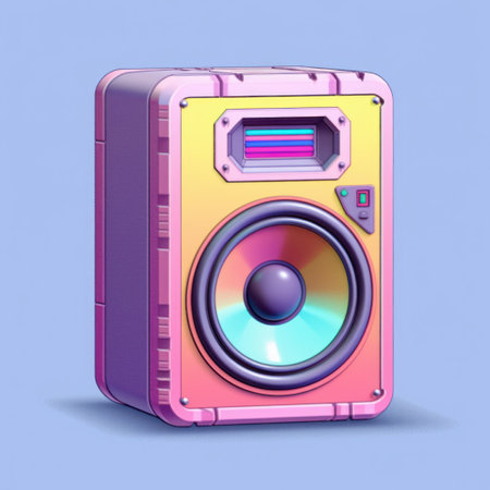this 2d illustration of a pixel art speaker features a white ground and vibrant colors, perfect for indie game assets with a 16-bit or retro game style. created by pixelplantmaster, the design is both simple and detailed, with crisp pixel edges that evoke a nostalgic aesthetic. ai generatedの素材