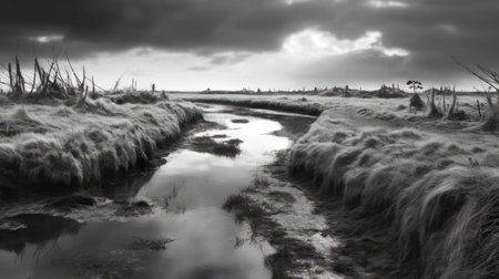 explore the stunning art composition of wetland coast captured in black and white photography by adams, as featured in vogue magazine. ai generatedの素材