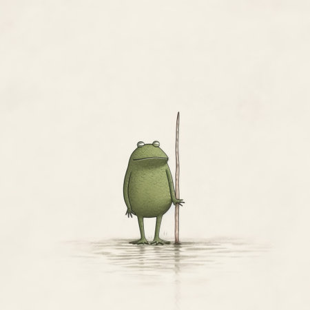 this vector illustration of a frog in a white background is a masterpiece in minimalist art. the style is reminiscent of edward gorey and oliver jeffers, and it's currently trending on artstation and dribbble. ai generatedの素材