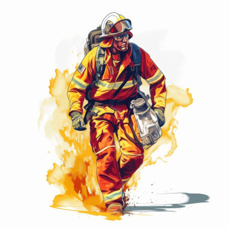 this project requires creating an illustration of a fire rescue scene with a 3:2 aspect ratio on a white background. the illustration should be visually appealing and convey the urgency of the situation. ai generatedの素材