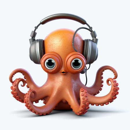 a unique octopus with a passion for music has become a deejay. this octopus is depicted on a white background, making it stand out even more. ai generatedの素材