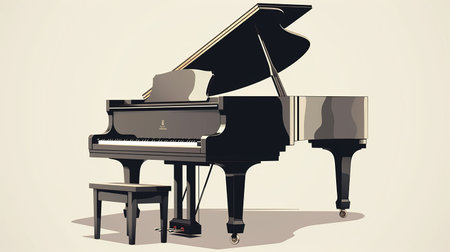 this high-quality digital art of a piano is perfect for modern or minimalist wall art. with versatile colors and ultra details, it is suitable for printing at 300 dpi and 8k graphic design. the vintage style and white background add to its appeal. ai generatedの素材