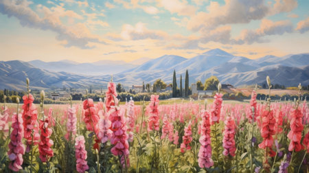 experience the tranquility of a morning stroll through the vibrant hollyhock field in provence. the colorful blooms and fresh air will invigorate your senses and calm your mind. ai generatedの素材