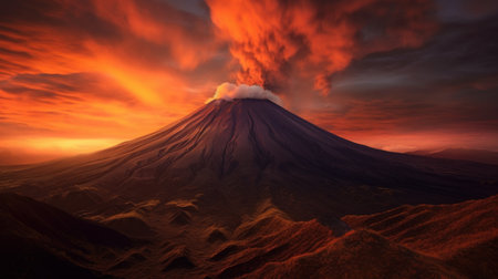 experience the breathtaking beauty of a peruvian volcano at sunset, captured in hyper-detailed 8k resolution with perfect lighting using the sony alpha a7 iv camera. ai generatedの素材