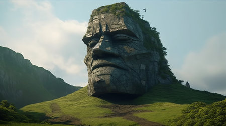 a surreal hill constructed entirely of massive face parts, inspired by the art style of wojciech siudmak. ai generatedの素材