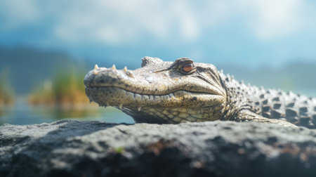 experience the beauty of crocodiles captured in stunning 8k resolution with a touch of japanese minimalism. this photography collection showcases the elegance and power of these magnificent creatures. ai generatedの素材