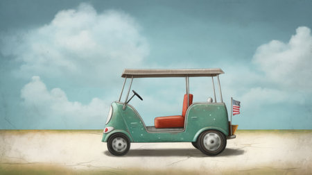 this golf cart is inspired by the whimsical and imaginative style of artist and author oliver jeffers. the cart features playful illustrations and bright colors that will make your golf game even more enjoyable. ai generatedの素材
