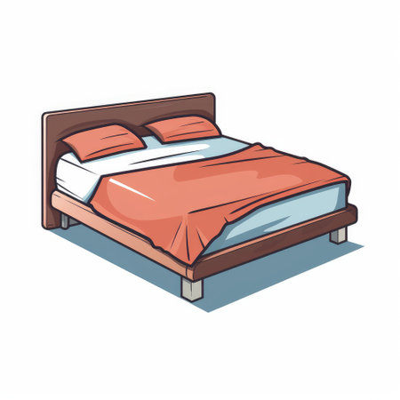 this is a 2d illustration of a bed with a minimalist design, set against a white background. the image is simple and elegant, with clean lines and a modern aesthetic. ai generatedの素材