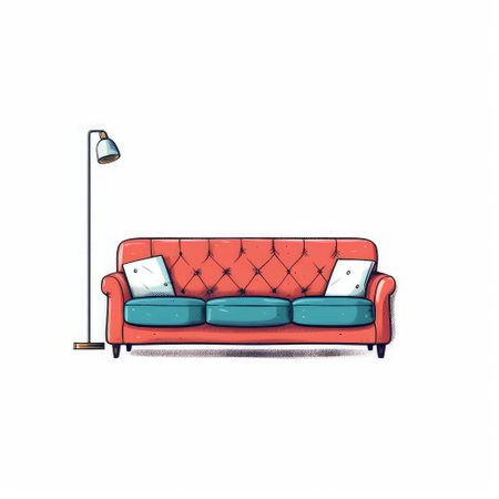 a simple 2d illustration of a couch with a minimalist design, set against a clean white background. the image is perfect for use in interior design or furniture-related projects. ai generatedの素材