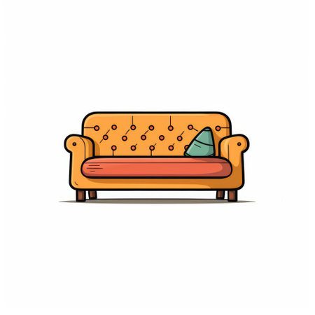 a simple 2d illustration of a couch on a white background, with clean lines and minimal details. ai generatedの素材