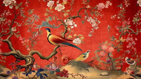 transform your walls with this stunning chinoiserie design wallpaper pattern that features a beautiful blanket motif. the intricate details and bold colors will add a touch of elegance to any room. ai generatedの素材