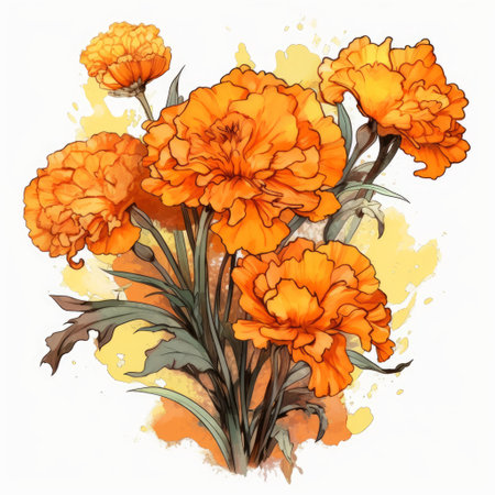 this vector clipart features a beautiful marigold illustration created with alcohol ink. perfect for use in graphic design projects, invitations, and more. ai generatedの素材