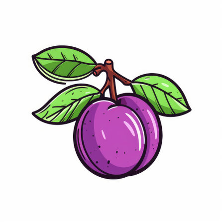 this is a simple marker drawing of a plum in flat 2d vector format. the drawing is in line art style and comes with an svg cut file. the background is white. ai generatedの素材
