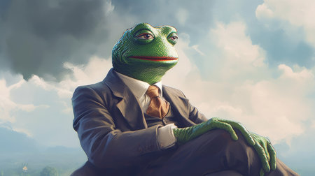 a digital artwork of pepe the frog in the style of composition viii, a famous abstract painting by wassily kandinsky. the artwork features bold geometric shapes and vibrant colors. ai generatedの素材