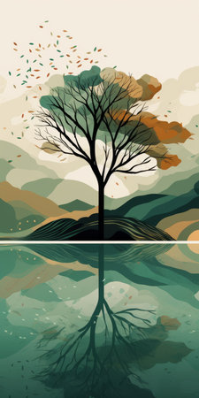 experience the beauty of nature with this boho art style featuring a minimalist mangrove mountain landscape. the perfect addition to any modern home decor. ai generatedの素材