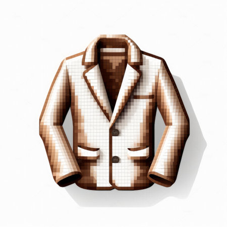 this stock illustration features a pixelated design of a jacket icon on a white background. the jacket is depicted in a minimalist style with clean lines and sharp edges. ai generatedの素材