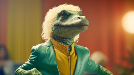watch as lizards don their best 80's track suits and sport large perm haircuts while doing aerobics. this hilarious video will have you laughing and sweating at the same time!, ai generatedの素材