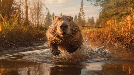 experience the thrill of watching a beaver running in ultra high definition with hdr and 8k resolution. this footage was captured using the canon eos r3 camera, known for its ultra sharp image quality and cinematic capabilities. ai generatedの素材