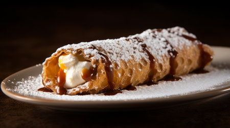 enjoy the caramelized sweetness of these beautifully backlit cannoli, dusted with a delicate layer of powdered sugar. ai generatedの素材