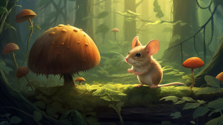 observing the mating behavior of mice in a dense and thriving forest ecosystem. ai generatedの素材