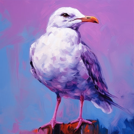 a rare sighting of a seagull with a vibrant purple plumage has bird enthusiasts buzzing with excitement. ai generatedの素材