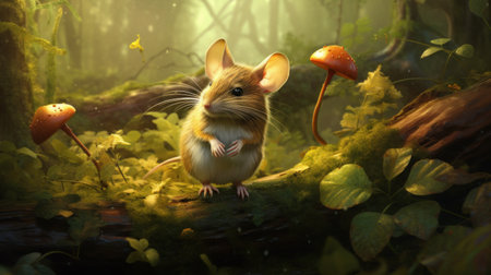 observing the mating behavior of mice in a dense and thriving forest ecosystem. ai generatedの素材