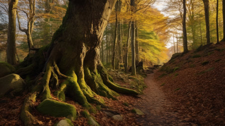 beech trees are a common sight in forest landscapes, providing shade and shelter for wildlife. their smooth, gray bark and vibrant green leaves make them a beautiful addition to any natural setting. ai generatedの素材