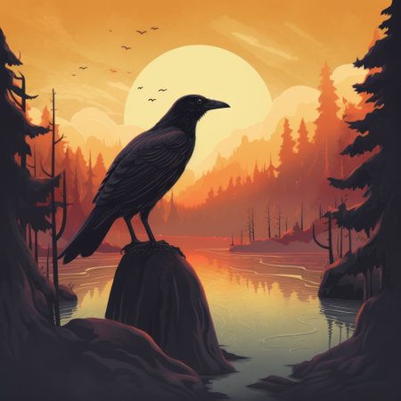 this design features a crow in the style of 1930s poster art. the bold colors and typography make it a standout piece for any room. ai generatedの素材