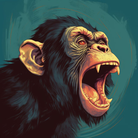a cute chimp illustrated by lauren faust is captured in a moment of excitement as it shouts with glee. ai generatedの素材
