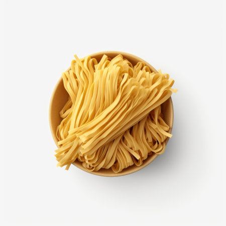 experience the simplicity of noodles de choclo in this stunning hyperrealism photography by sony 8k. the dish is captured on an isolated white background, highlighting its unique texture and colors. ai generatedの素材