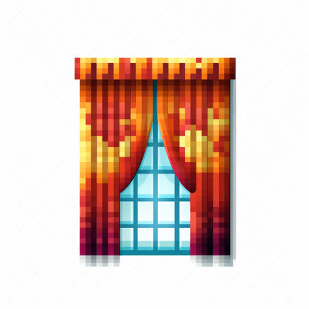 this stock illustration features a pixelated design of a curtain icon on a white background. the simplistic design makes it perfect for use in digital interfaces and websites. ai generatedの素材