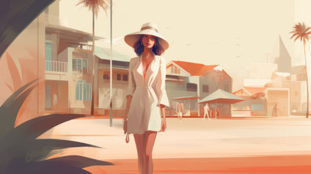 this poster features a minimalist drawing by james gilleard of a cute emily enjoying the beach. the white background adds to the simplicity of the design. ai generatedの素材
