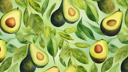 this design features a beautiful avocado pattern created in a watercolour style. the vibrant colours and unique texture make it a perfect choice for a variety of products. ai generatedの素材