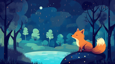 experience the breathtaking view of the moon and stars on a beautiful night while surrounded by the presence of mammals. the flat color of the sky adds to the serene atmosphere. ai generatedの素材