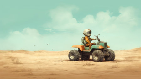 this all-terrain vehicle (atv) is inspired by the whimsical illustrations of oliver jeffers. the design features bold colors, playful shapes, and a touch of nostalgia. perfect for off-road adventures and imaginative play. ai generatedの素材