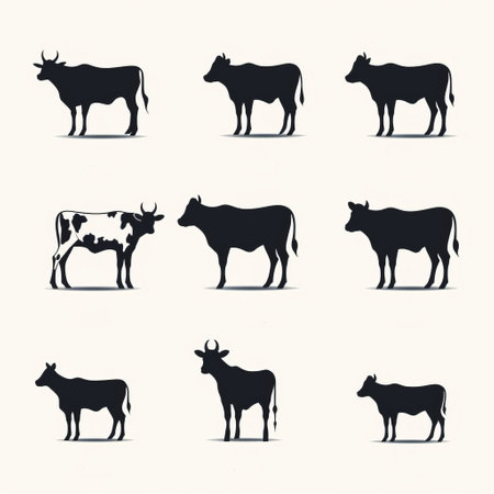 design a series of cow logo silhouettes from the side view with a white background. perfect for a farm or dairy business. ai generatedの素材