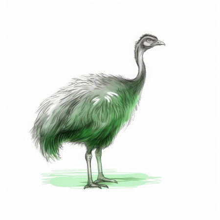 this sketch of an emu in side view before a cloud is a minimalist masterpiece. the thick green and white lines give it a unique look, and it's available in the best quality 8k resolution. ai generatedの素材