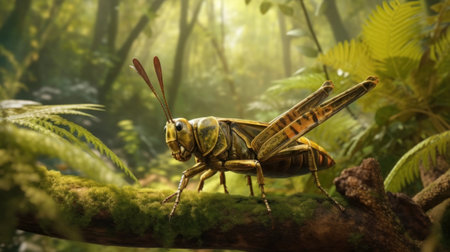 the sudden appearance of locusts in forested areas can have devastating effects on the ecosystem. these insects can strip trees of their leaves and bark, leading to widespread deforestation and loss of habitat for wildlife. ai generatedの素材