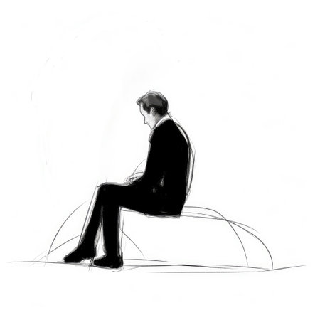 this artwork depicts a back view of matthew figure sitting on the floor in a left-facing position. the piece is created in a romantic and abstract style with a minimalist one-line technique. ai generatedの素材