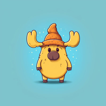 this cute vector art depicts a j-shaped blob wearing a hat with moose horns. the design is simple yet eye-catching, perfect for use in various creative projects. ai generatedの素材