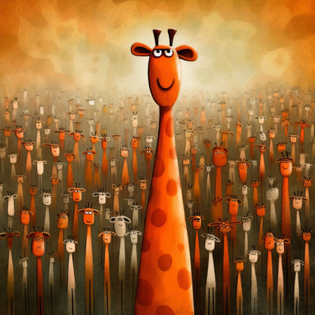 enjoy the hilarious giraffe comics featuring the top 31 orange goat funny moments. the comics are created in the style of didier lourenco, a minimalist painter known for his vector art. the comics also feature the unique stipple technique of john riley and the toy-like proportions of andy kehoe. check out the giraffe comics on flickr!, ai generatedの素材
