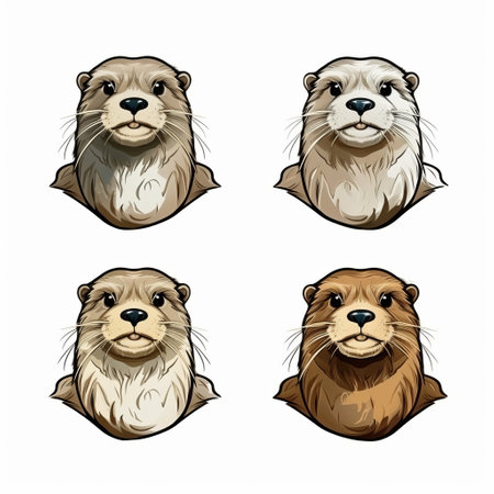 this collection features a set of otter logos that are isolated on a white background. these logos are perfect for businesses or organizations that want to incorporate the playful and friendly nature of otters into their branding. ai generatedの素材