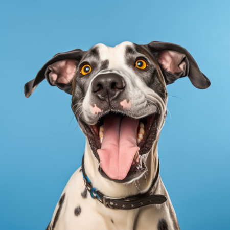 this photo features a great dane breed dog with a cheerful expression on a solid color background. the dog's size and happy demeanor make it a great addition to any home. ai generatedの素材