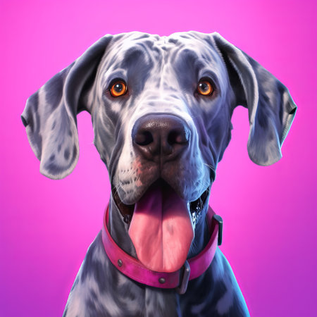 this photo features a great dane breed dog with a cheerful expression on a solid color background. the dog's size and happy demeanor make it a great addition to any home. ai generatedの素材